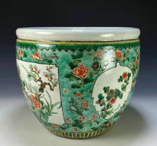 Large Antique Chinese Famille Verte Porcelain Planter Bowl 2