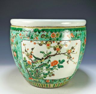Large Antique Chinese Famille Verte Porcelain Planter Bowl 3