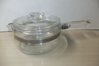 Vintage Pyrex 6213 Clear Glass Flameware 1.  5 Qt Saucepan With Lid Metal Bands