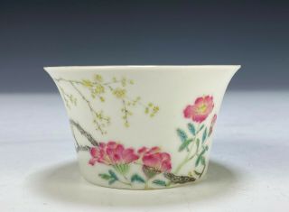 Finely Painted Chinese Porcelain Cup With Flowers And Writing - Republic