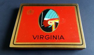 1920 - 30s Art Deco Pocket Cigarette Tobacco Tin Virginia (flat 50 Sized),  Chief