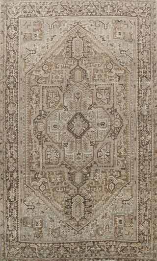 Antique Muted Geometric Heriz Area Rug Oriental Hand - Knotted Wool Carpet 10x13