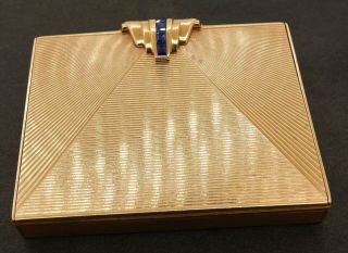 Tiffany & Co.  Antique Heavy 14k Gold 1.  0ctw Sapphire Compact Makeup Box W/mirror