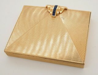 Tiffany & Co.  antique heavy 14K gold 1.  0CTW sapphire compact makeup box w/mirror 2