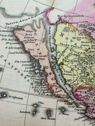 AMERICA 1710 JB HOMANN CALIFORNIA AS AN ISLAND UNUSUAL LARGE ANTIQUE MAP 4