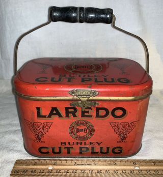 Antique Laredo Cut Plug Tobacco Tin Litho Lunch Pail Can Detroit Country Store