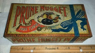 Antique Prune Nugget Tobacco Tin Litho Square Corner Can Louisville Ky Fruit Old
