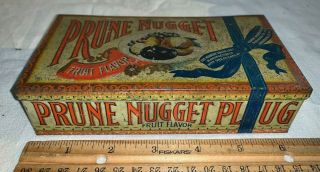 ANTIQUE PRUNE NUGGET TOBACCO TIN LITHO SQUARE CORNER CAN LOUISVILLE KY FRUIT OLD 2