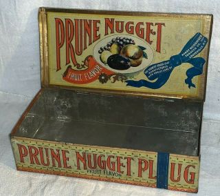 ANTIQUE PRUNE NUGGET TOBACCO TIN LITHO SQUARE CORNER CAN LOUISVILLE KY FRUIT OLD 3