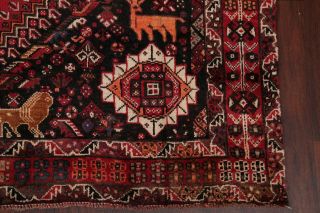 Antique Tribal Abadeh Oriental Hand - Knotted Animal Pictorial Red Wool Rug 7x10