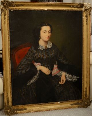 Fine Large Antique 19th Century French Portrait Of A Lady Oil Painting Ingres
