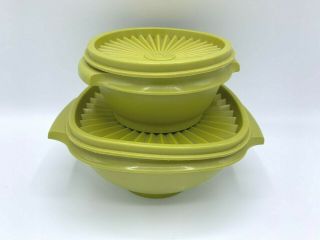 Vintage Tupperware Servalier Set Of 2 Avocado Green Bowls Storage Containers