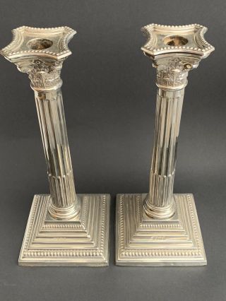 Stunning Scarce Pair 12 " Solid Silver Corinthian Column Candlesticks Birm 1961