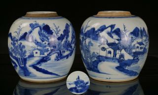 2x Large Chinese Blue And White Porcelain Ginger Jar Kangxi / Yongzheng 18th C