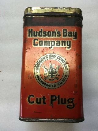 Vintage Hudson Bay Company Tobacco Cut Plug Tin Can Canada Sign Logo Hudson 