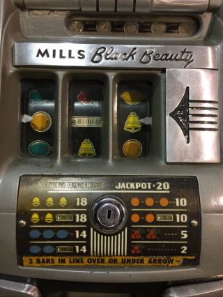 Antique 1930s Mills Black Beauty 10 Cent High Top Vintage Slot Machine 6