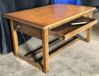 Antique Dietzgen Wood Drafting Table Adjustable Desk (located In Springfield Il)