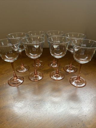 Vintage Pink Stem Wine Glasses Set Of 8