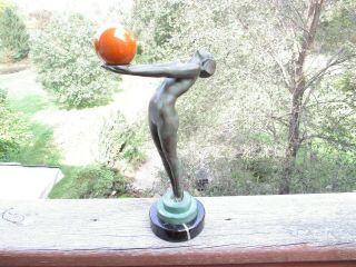 French Max Leverrier Art Deco Bronze Lady Holding Ball