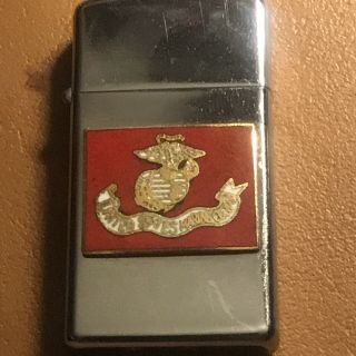 Vintage 1968 Marines Insignia Zippo Slim Lighter Military High Polished Chrome