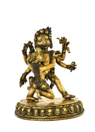 19c Chinese Tibetan Nepal Gilt Bronze Buddha Deity Yamantaka Vajrabhairava 1644g