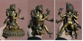 19C Chinese Tibetan Nepal Gilt Bronze Buddha Deity Yamantaka Vajrabhairava 1644G 2