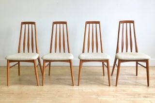4 Danish Teak Eva Dining Chairs By Niels Koefoed - Mid - Century Modern Mcm Four