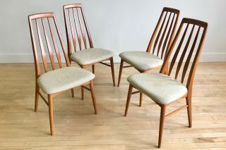 4 Danish Teak Eva Dining Chairs by Niels Koefoed - Mid - century Modern MCM Four 2