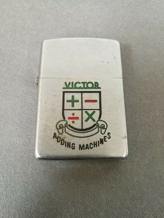Vintage 1953 Victor Adding Machines Steel Case Brushed Chrome Zippo Lighter Rare