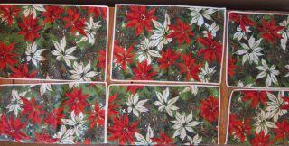 8 Vtg Poinsettia & Pinecones Holidays - Christmas Cotton Placemats