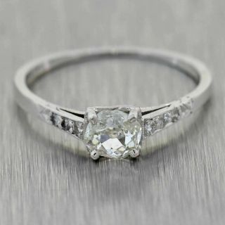 1920s Antique Art Deco Platinum.  56ctw Old Mine Diamond Engagement Ring Egl