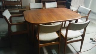 Vintage Mid Century Danish Modern Teak Dining Table & 6 Chairs by Dixie 6