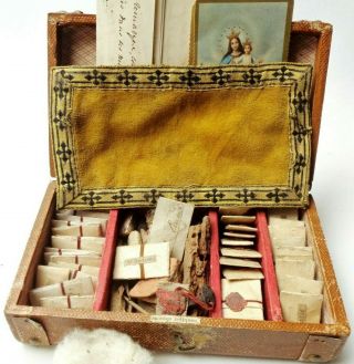 Antique Reliquary Treasure Chest Box With More Then 50 Relics -
