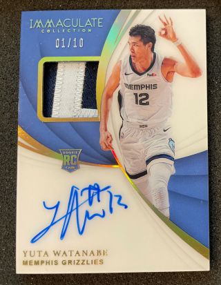 Yuta Watanabe 2018 - 19 Immaculate Rookie Patch Auto Gold Sp /10 Grizzlies