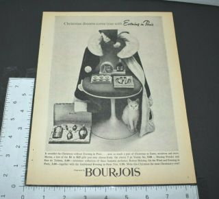 1962 Vintage Print Ad Evening In Paris Bourjois Cologne Christmas Kitty Cat 2