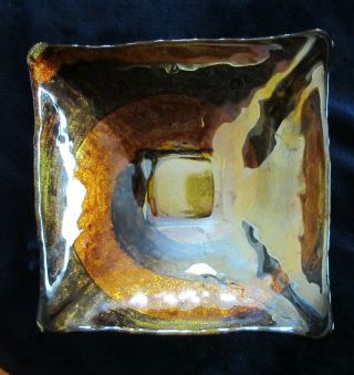 Euc Vintage Retro Art Glass Colorful Trinket Dish Bowl Brown Gold Glittery 7.  5 "