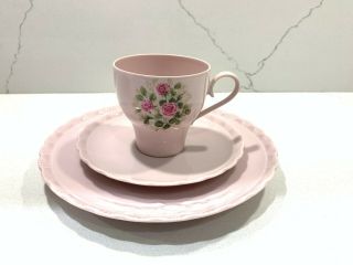 Vintage Hutschenreuther Germany Porcelaine Rose Pink Set: Tea Cup,  Saucer,  Plate