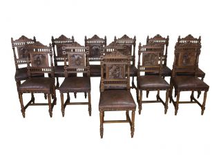 Hard To Find Set Of Twelve Antique French Breton Chairs,  19th Century