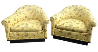 Milo Baughman Mid - Century Modern Scalamandre Upholstered Barrel Chairs