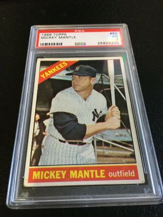 1966 Topps Mickey Mantle 50 Psa 3 Vg Ny Yankees Hof