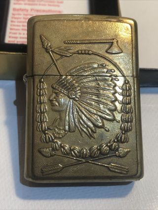 Zippo Indian Head Vintage Lighter Brass Struck 2000