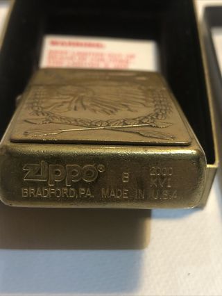 Zippo Indian Head Vintage Lighter Brass Struck 2000 3