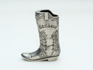 Vintage Silver Tone Marlboro Cowboy Boot Man Lighter Engraved Metal Pewter