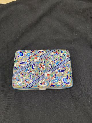 Russian 84 Silver Enamel Cigarette Case With Stamp