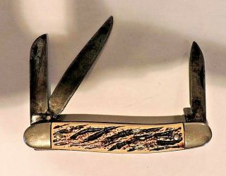 Colonial Prov.  Usa Vintage Stockman Jigged Bone Handles Folding Pocket Knife