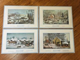 4 Placemats Vintage Currier And Ives Life In The Country Winter Scenes Christmas