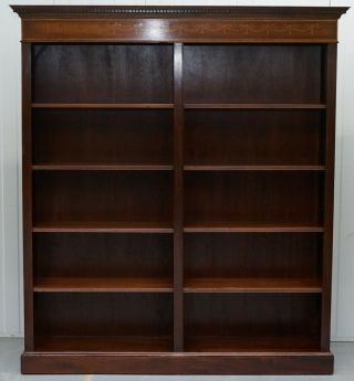MAHOGANY & WALNUT MARQUETRY INLAID DOUBLE BANK LIBRARY BOOKCASE PART OF SUITE 2