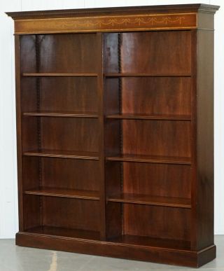 MAHOGANY & WALNUT MARQUETRY INLAID DOUBLE BANK LIBRARY BOOKCASE PART OF SUITE 3