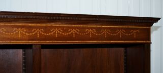 MAHOGANY & WALNUT MARQUETRY INLAID DOUBLE BANK LIBRARY BOOKCASE PART OF SUITE 5