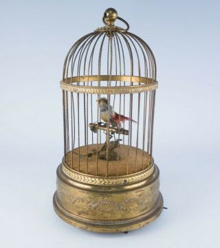Antique C1900 French Automaton Bontems Mechanical Singing Bird In Birdcage